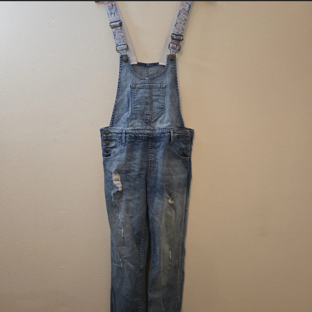 Betty and Veronica Blue Jean Overalls w/Cartoon Suspenders